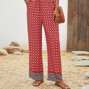 Cider‎ wide leg pants geometric print high waist palazzo Small